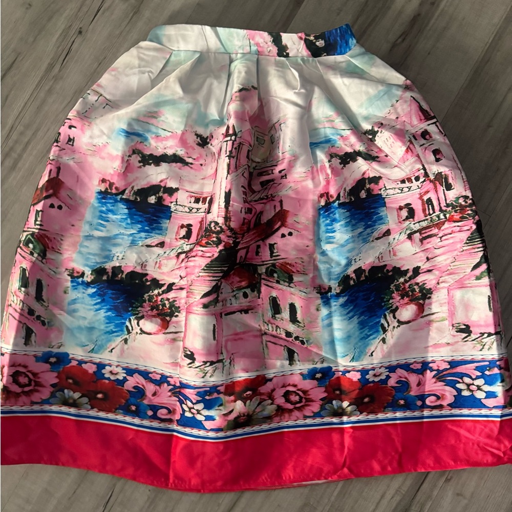 Elegant Pink and Blue Printed Skirt
